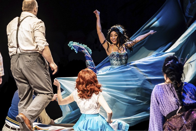 The Big Fish mermaid with Edward and Sandra looking on at the Lincolnshire Marriott Theatre