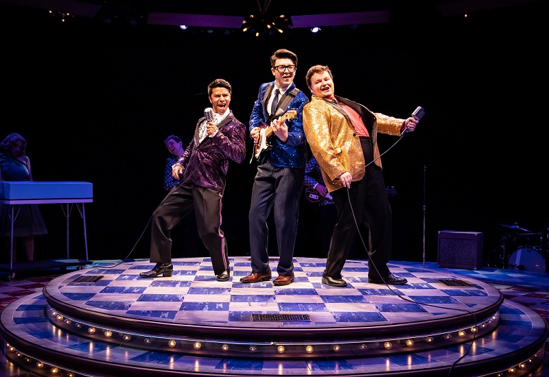 Jordan Arredondo, Kieran McCabe, and Teddy Gales in The Buddy Holly Story at Marriott Lincolnshire Theatre