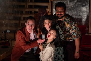 Clifton Frei, Felix Mayes, Amy Gorelow, Seoyoung Park, and Bide Akande in Attempts on Her Life at TUTA Theatre