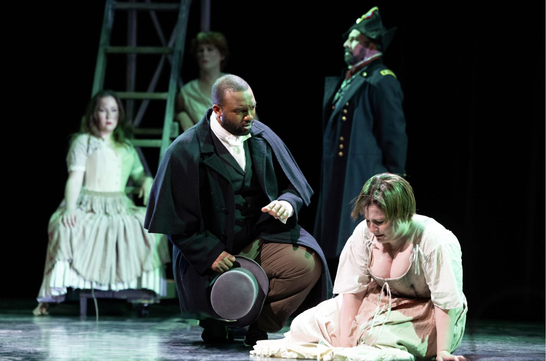 Wesly Anthony Clergé, Justine Cameron, David Pfenninger, Allison Rose Macknick, and Hannah Mary Simpson in 'Les Misérables' at Uptown Music Theater Highland Park