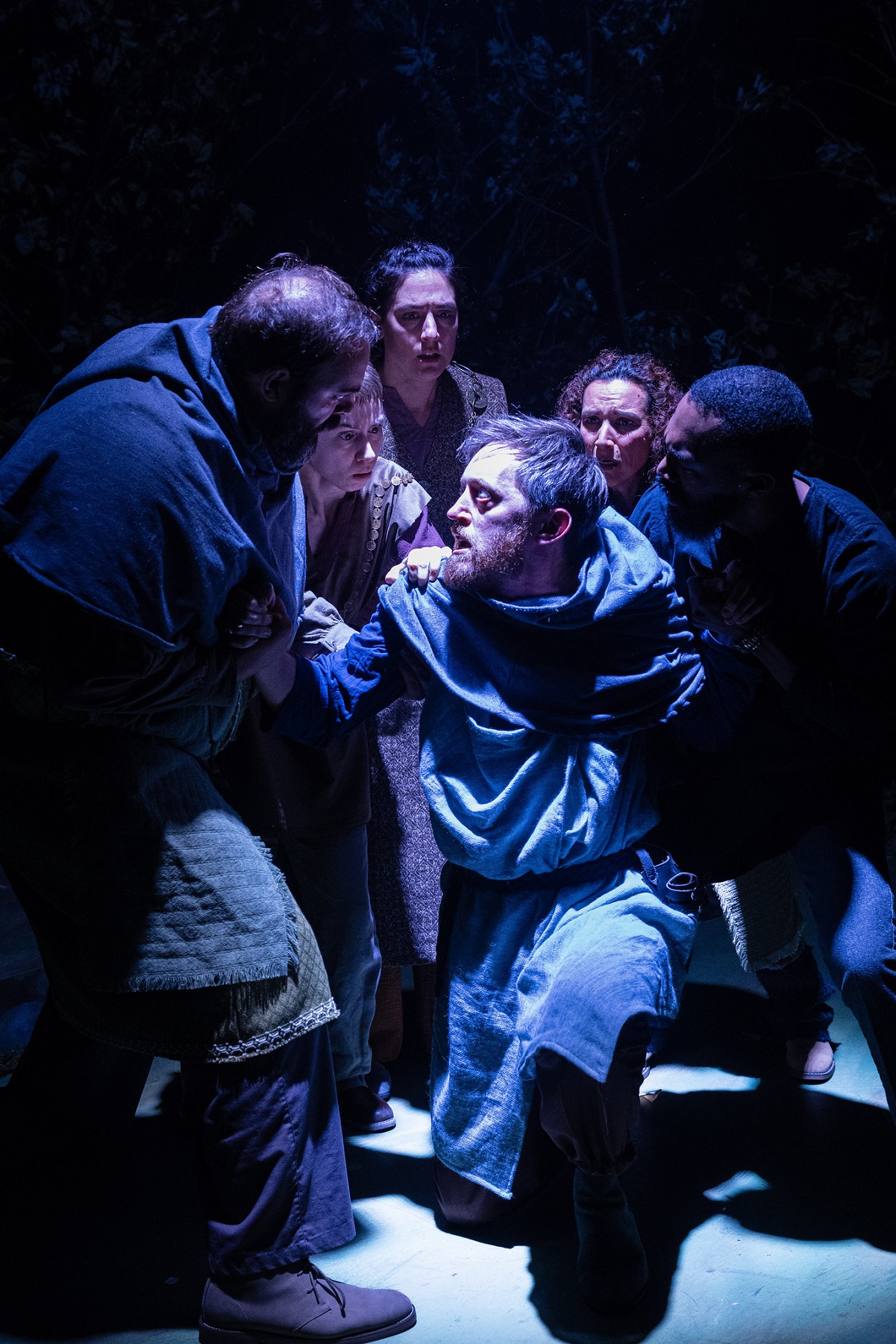 Joshua Razavi, Michaela Shapiro, Whitney Minarik, Michael B. Woods, Aimee Kleiman, and Mikha'el Amin in 'Macbeth' at Invictus Theatre Company