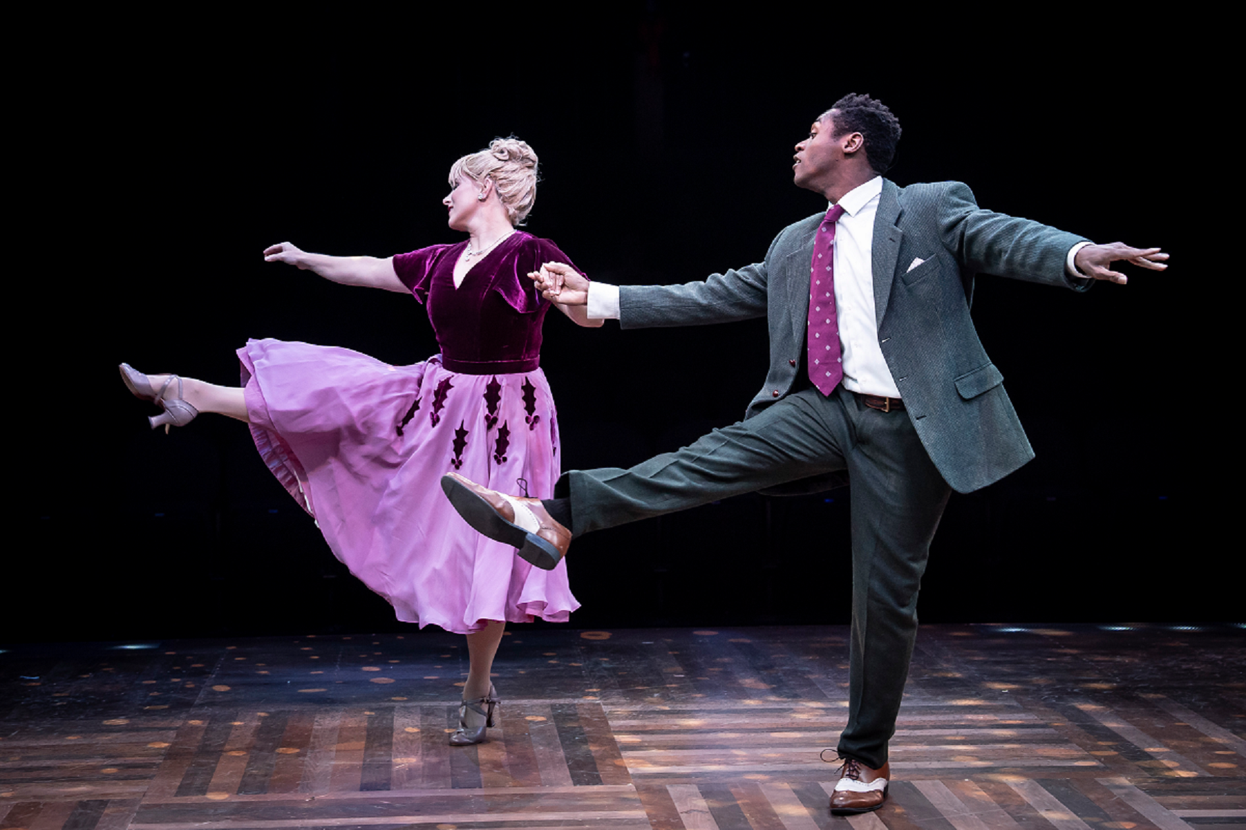 Kelly Felthous and Tyler Johnson-Campion in 'Irving Berlin's White Christmas' at Marriott Theatre