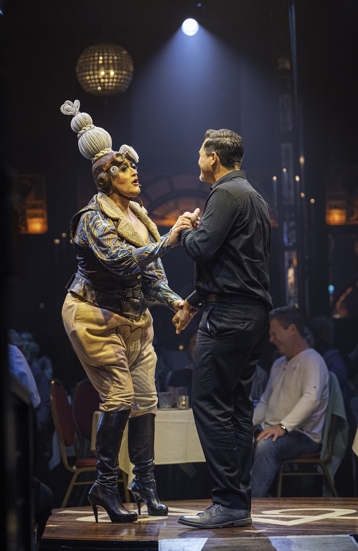 Kevin Kent as Doily and an audience member in Teatro ZinZanni in Chicago