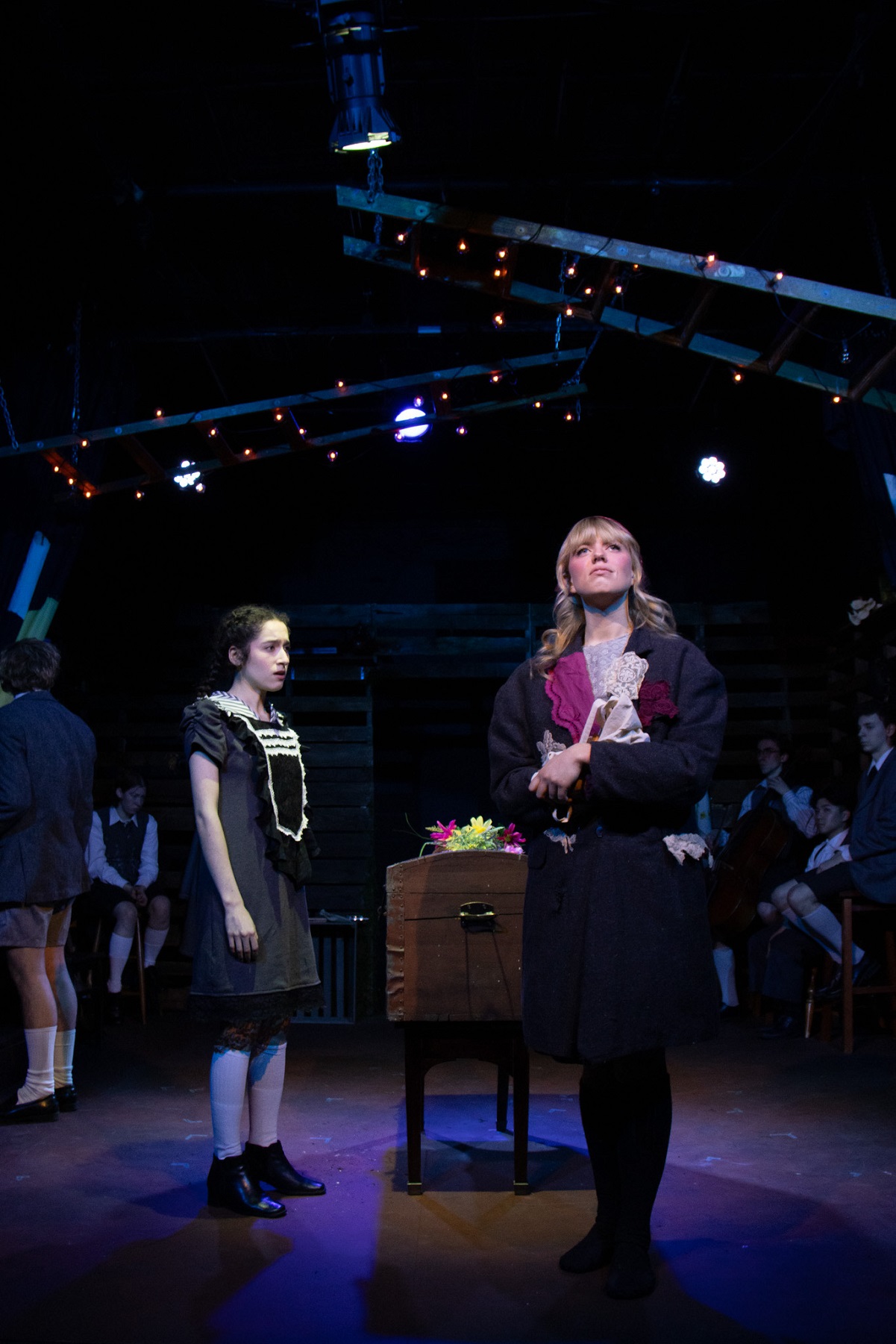 'Spring Awakenings' is a provocative show about a group of teenagers who are coming of age, and have no answers about what is happening to them. Left to solve the mysteries on their own, they find themselves walking down roads they never would have expected. Check it out! Grace Trivax and Hannah Loessberg in 'Spring Awakenings' at Lazy Susan Theatre Co.