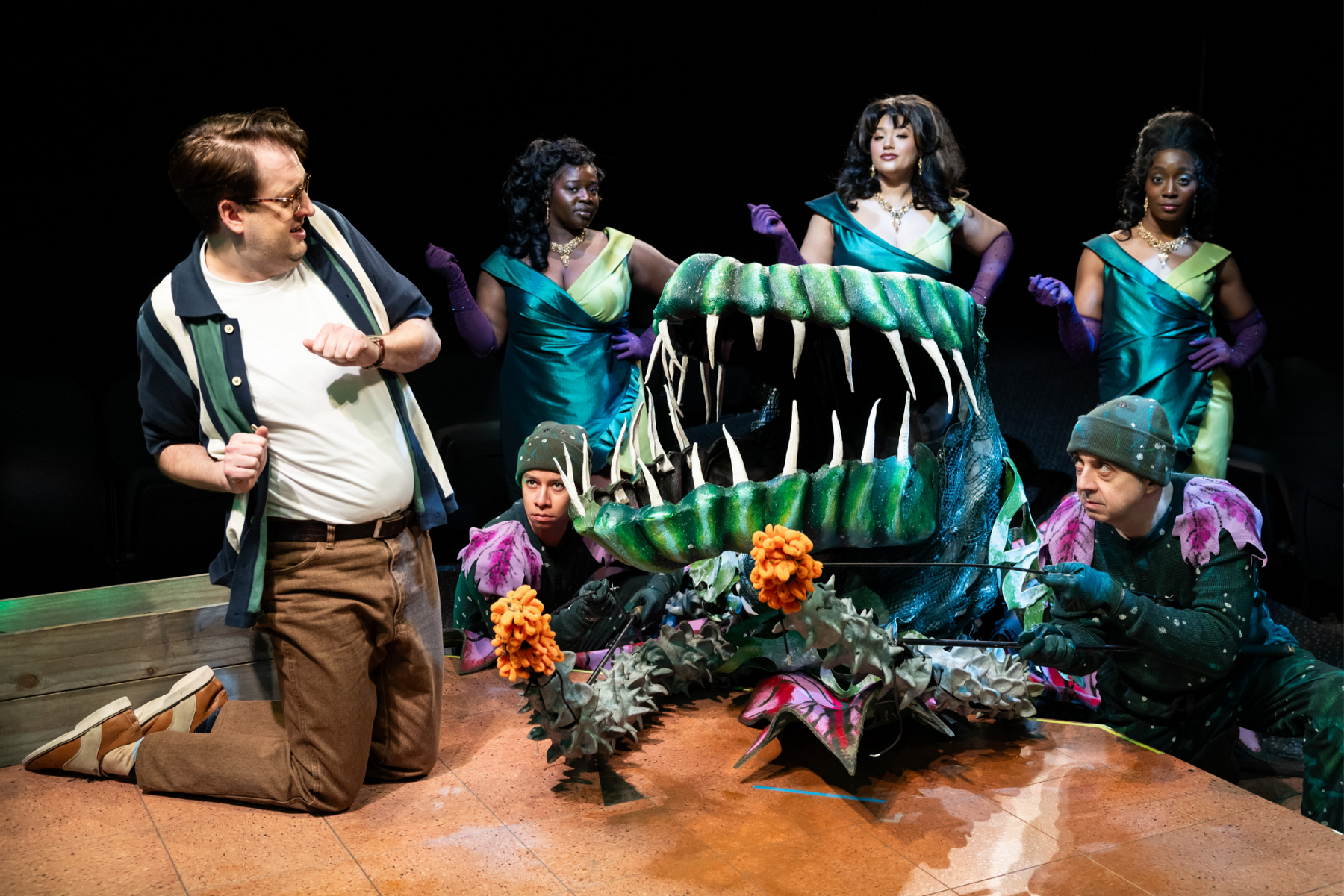 Cast of 'Little Shop Of Horrors' at Marriott Theatre