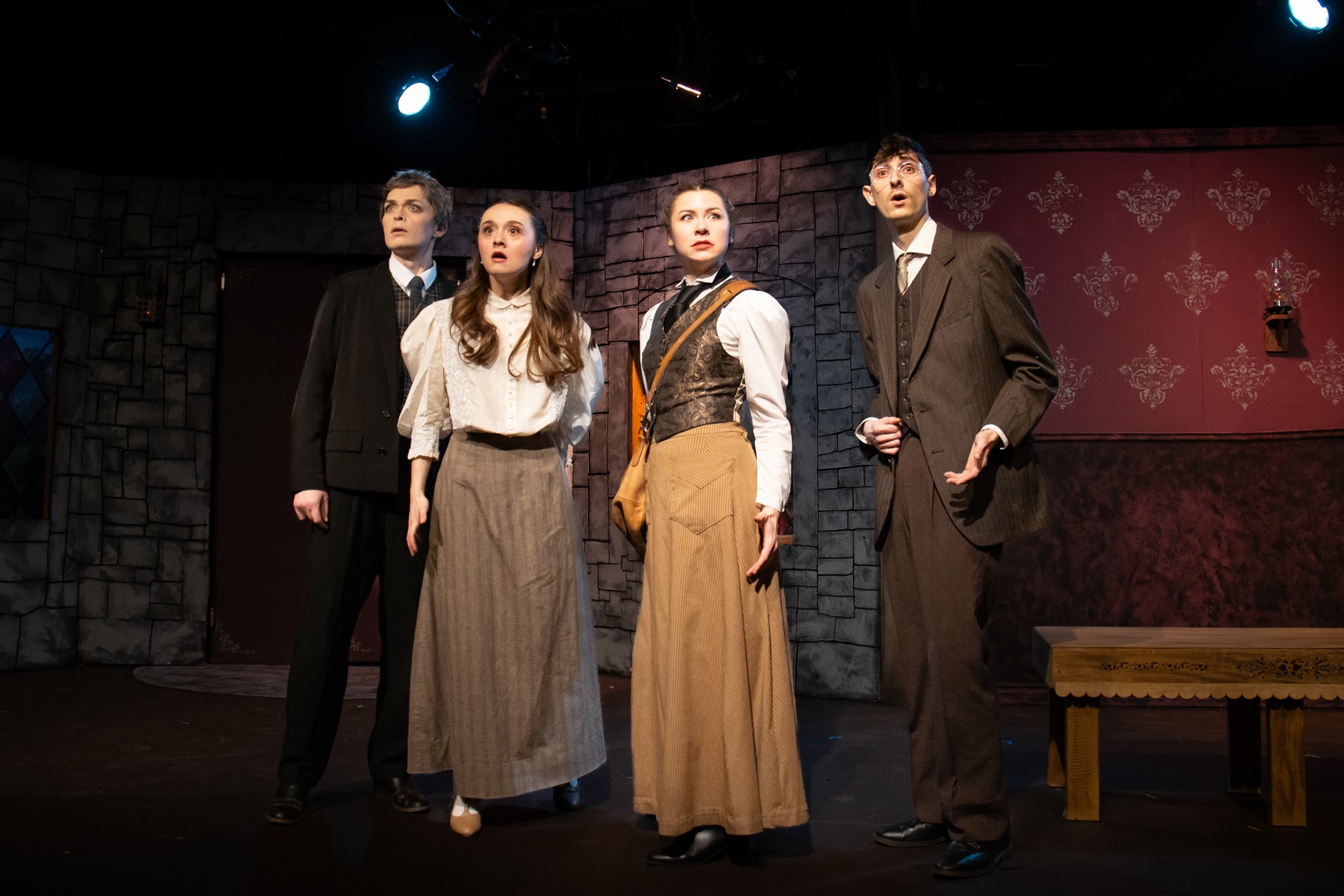 Cris King, Valerie Martire, Laura Michele Erle, and Jacob Gage in 'Dracula: A Comedy Of Terrors' at Lazy Susan Theatre Co. 